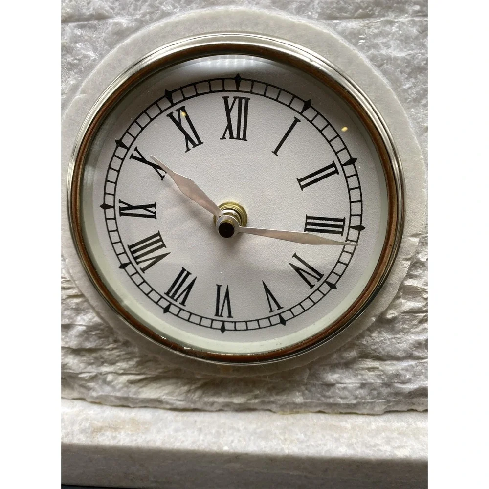 White Marble Mantle Desk Clock Alabaster Heavy Works